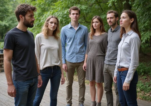 Een relaxte groep jonge volwassenen op een houten terras. Een relaxte groep jonge volwassenen op een houten terras