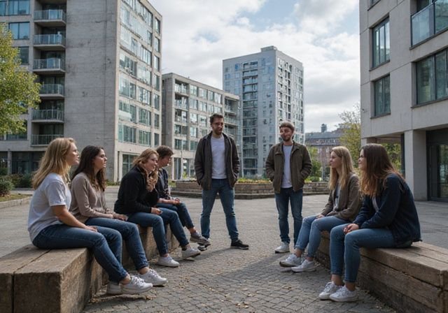 Groep jonge volwassenen geniet van een informele bijeenkomst in Almere. Groep jonge volwassenen geniet van een informele bijeenkomst in Almere