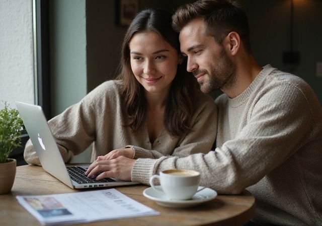 Een man en vrouw delen een intiem moment in een café. Een man en vrouw delen een intiem moment in een café