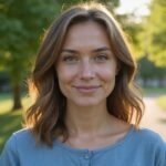 Een vrouw met een warme glimlach in een park