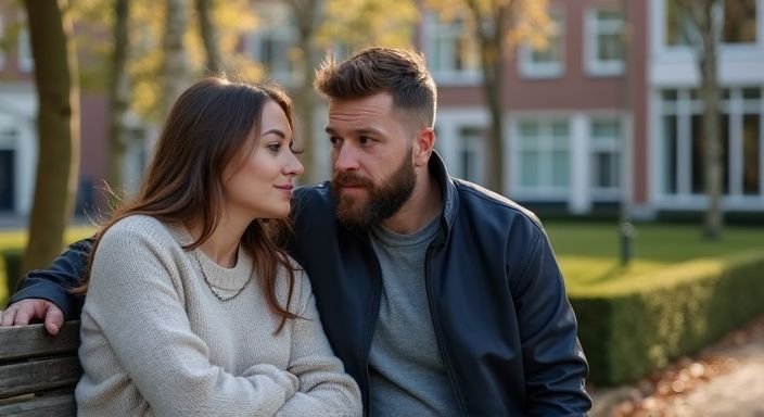 Een man en vrouw zitten samen op een bank in Friesland. Een man en vrouw zitten samen op een bank in Friesland