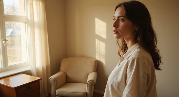 Een vrouw in een rustige kamer met een gezellige sfeer
