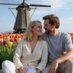 Een stel geniet van een rustige middag te midden van tulpen