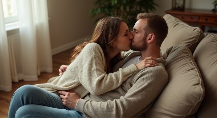 Ik wil neuken: Een man en vrouw delen een intiem moment op een bank