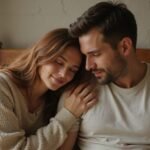 Neuken in Vlaams-Brabant Een vrouw en man omarmen elkaar intiem in hun slaapkamer