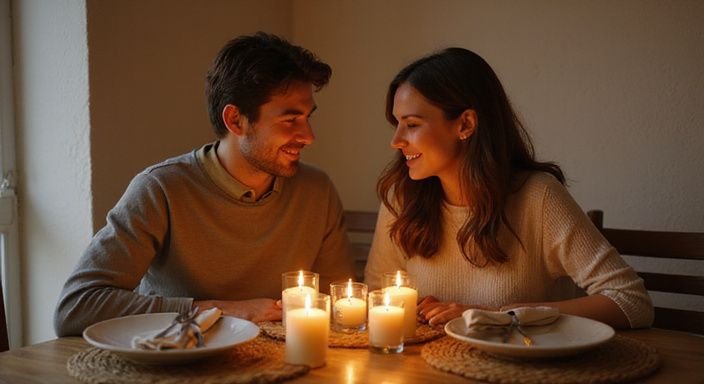 Een intiem diner voor twee met elegant gedekte tafel.