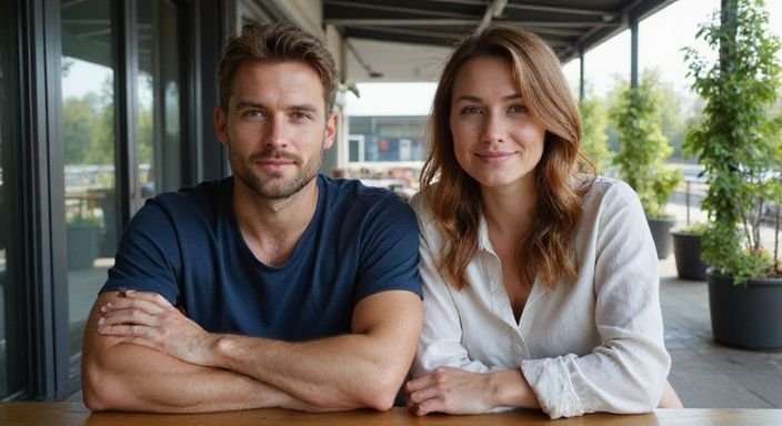 Een man en vrouw genieten van neuken in Vlaams Limburg op een caféterras.