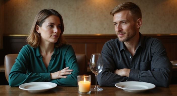 Een man en vrouw genieten samen van een intiem diner.