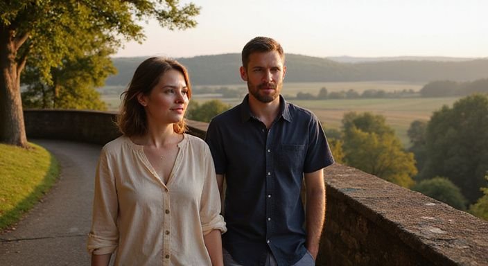 Een stel wandelt rustig door een kasteel tuin. Een stel wandelt rustig door een kasteel tuin en gaat neuken in West-Vlaanderen.