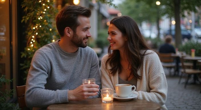 Een stel geniet van een intieme avond in een café. Een stel geniet van een intieme avond in een café en willen neuken in West-Vlaanderen.
