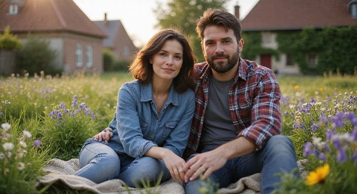 Een ontspannen stel geniet van de natuur op een dekentje. Een ontspannen stel geniet van neuken in West-Vlaanderen op een dekentje.