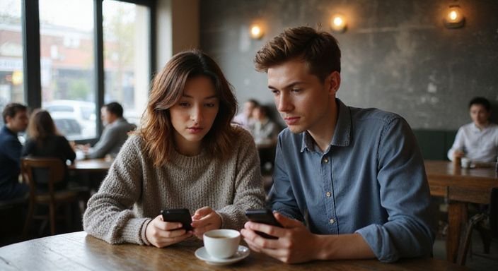 Een man en vrouw zitten samen in een gezellige café