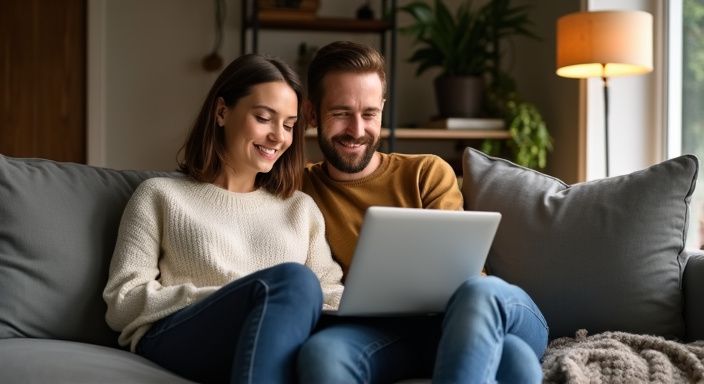 Een man en vrouw bespreken online voorkeuren op een laptop.