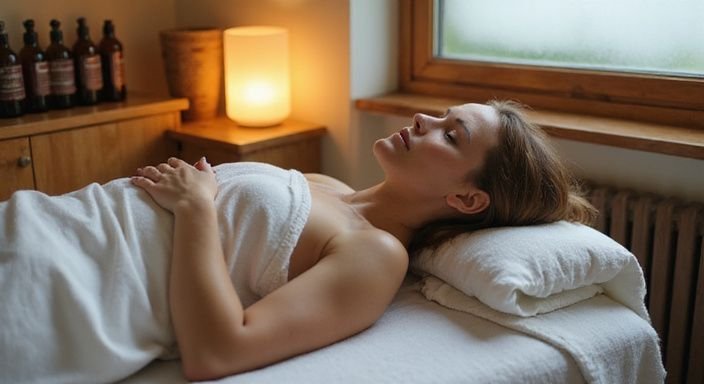 Een ontspannen vrouw geniet van een ontspannende massage in een salon. Een ontspannen vrouw geniet van een ontspannende massage in een salon.