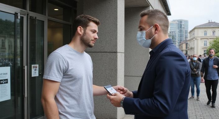 Een jongvolwassene toont zijn identiteitskaart aan een gemeenteambtenaar. Een jongvolwassene toont zijn identiteitskaart aan een gemeenteambtenaar.