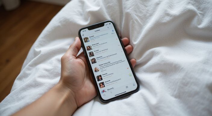 Een smartphone met een sekswerkwebsite ligt op een bed. Een smartphone met een sekswerkwebsite ligt op een bed.