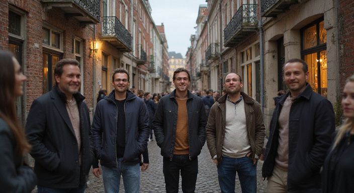 Groep mensen op straat in Maastricht tijdens de avond. Groep mensen op straat in Maastricht tijdens de avond.