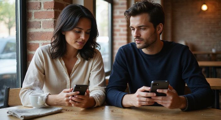 Twee mensen ontmoeten elkaar in een gezellige caféomgeving. Twee mensen ontmoeten elkaar in een gezellige caféomgeving.