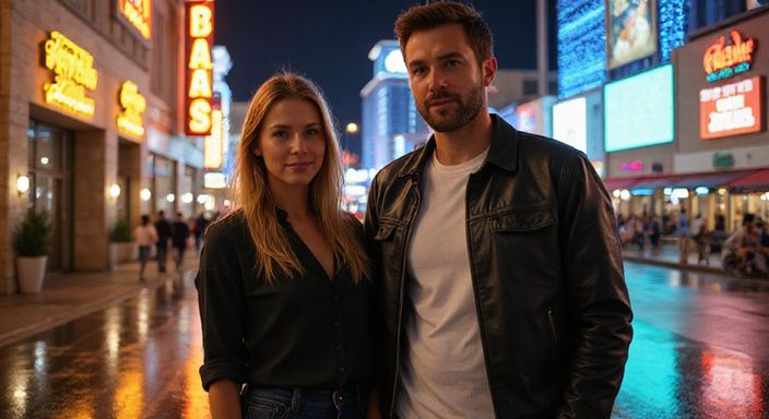 Een man en vrouw genieten van het bruisende Las Vegas-leven.