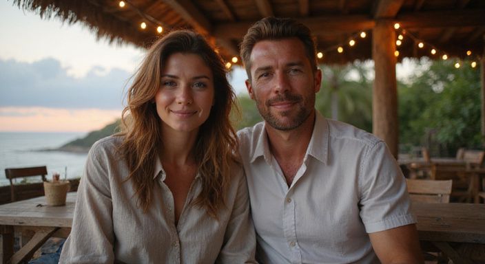 Een stel geniet van een intieme avond in een resort tijdens hun sexvakantie.