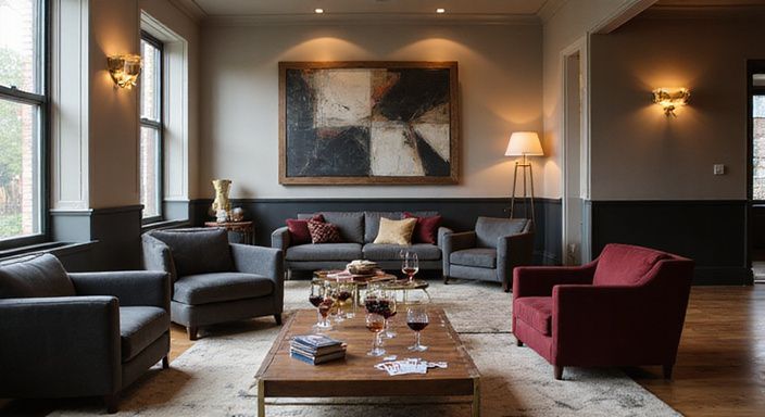 Een moderne lounge met luxe meubels en gezellige sfeer.