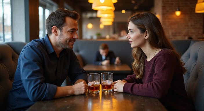 Een man en vrouw zitten ontspannen in een gezellige lounge.