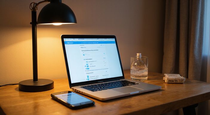 Candid foto van een werkplek met datingapp voor stellen swingers sexcontacten en persoonlijke artikelen.