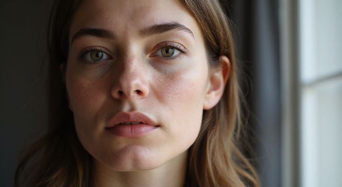 Portret van een persoon met authentieke uitdrukking en zichtbare gezichtsdetails. Vrouw wil anale sex.