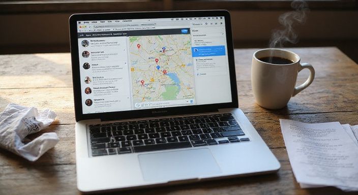 Een MacBook Pro toont serviceprofielen en betalingsinterfaces op een bureau. Een MacBook Pro toont serviceprofielen en betalingsinterfaces op een bureau.
