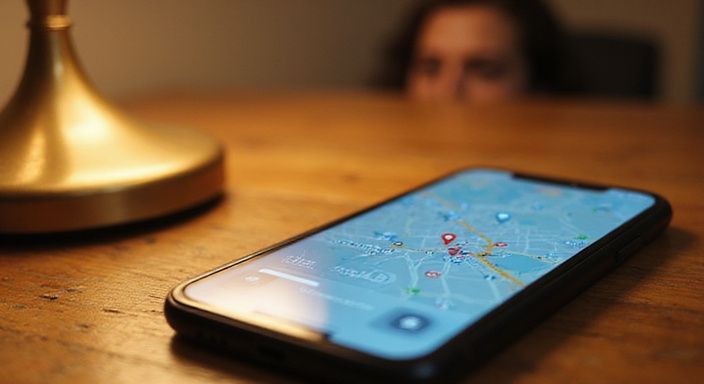 Een smartphone toont een datingapp met GPS-kaartinterface en profielen. Een smartphone toont een datingapp met GPS-kaartinterface en profielen.
